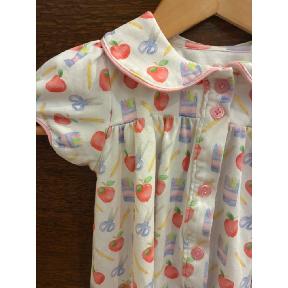 James & Lottie Girls 3T Back to School Apple Books Peter Pan Collar Dress
